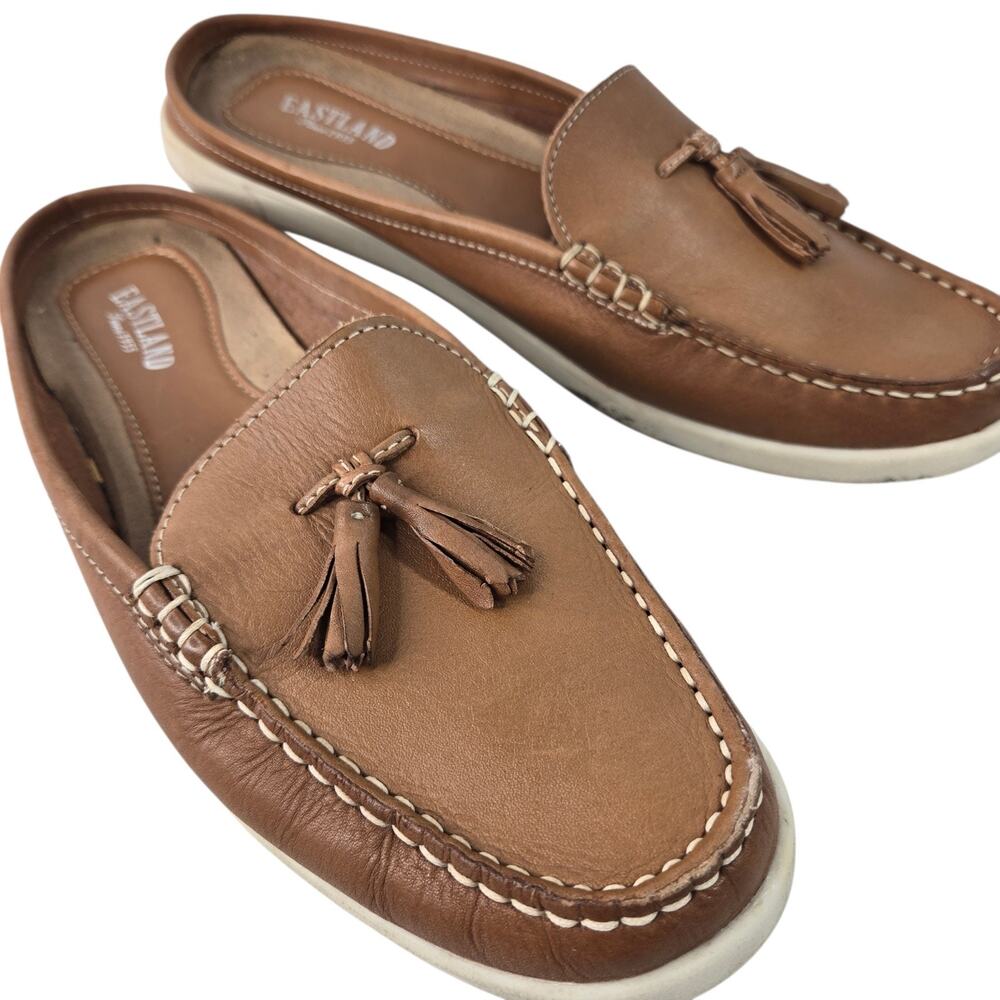 Eastland Loafers Slip on Mules Tan Camel Leather Womens Size 10M Tassel Moccasin